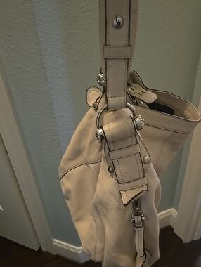 b. makowsky Cream Leather Hobo with Silver Hardware